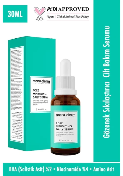Maru.Derm Gözenek Sıkılaştırıcı Bha ve Peptid Cilt Bakım Serumu 30 ml - 1