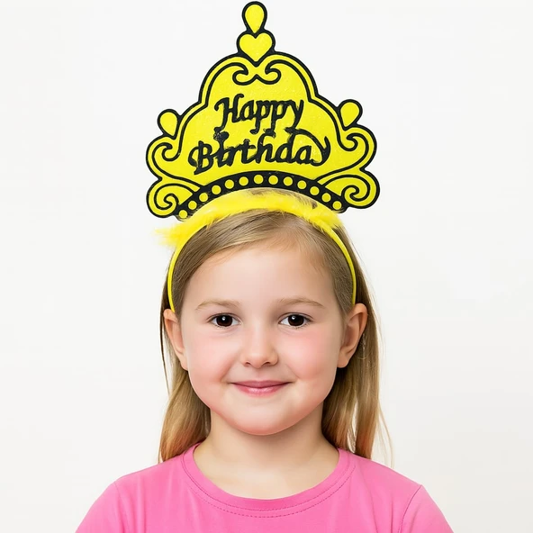 Sarı Happy Birthday Doğum Günü Prenses Tacı - 1