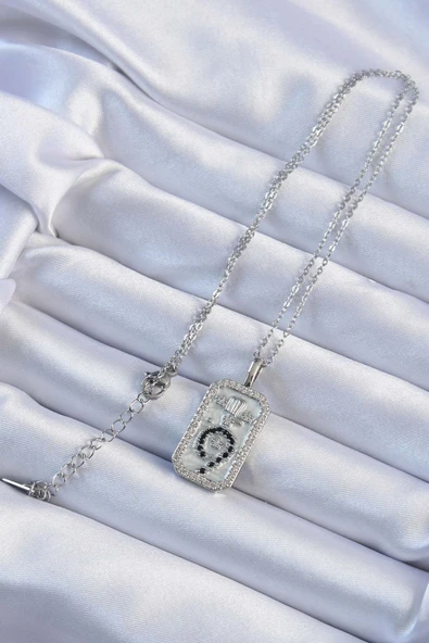 Çelik Zincir Gümüş Renk Zirkon Taşlı Minimal Papatya Figürlü Tarot Kolye - 2
