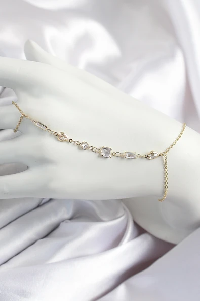 Pirinç Zirkon Taşlı Y Model Gold Renk Kadın Şahmeran - 1