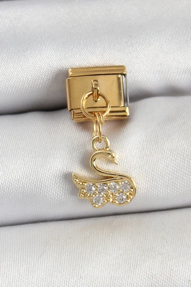 Çelik Sallantılı Zirkon Taşlı KuğuModel Gold Renk Nomination Charm - 1