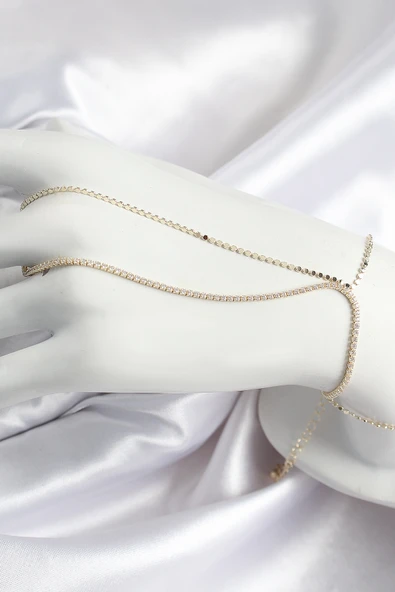 Pirinç Zirkon Taşlı Ezme Zincir Model Gold Renk Kadın Şahmeran - 1