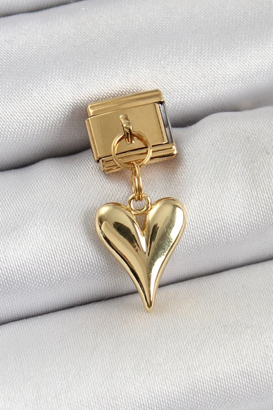 Çelik Sallantılı Kalp Model Gold Renk Nomination Charm - 1