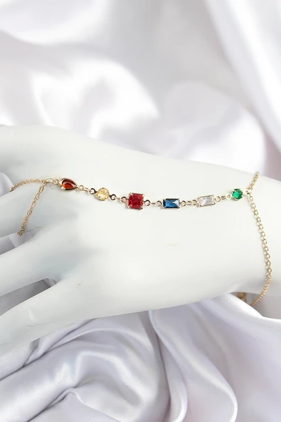 Pirinç Renkli Zirkon Taşlı Y Model Gold Renk Kadın Şahmeran - 1