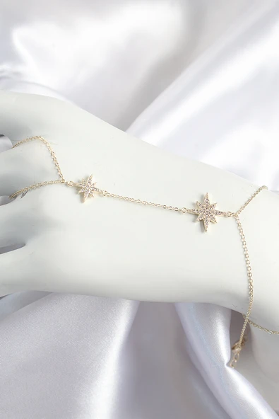 Pirinç Zirkon Taşlı Kutup Yıldızı Model Gold Renk Kadın Şahmeran - 1