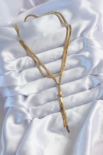 316L Çelik Gold Renk 2'li İtalyan Zincir Asansör Model Sallantı Detay Kadın Kolye - 2