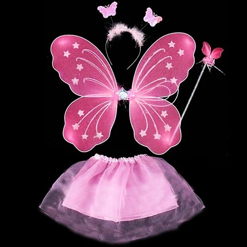 Toz Pembe Kelebek Kostümü - Toz Pembe Kelebek Kostüm Aksesuar Seti 4 Parça (5047)