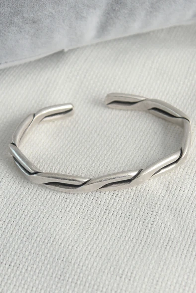 Otantik Gümüş Renk Motif İşleme Plaka Erkek Bileklik - Resim 2