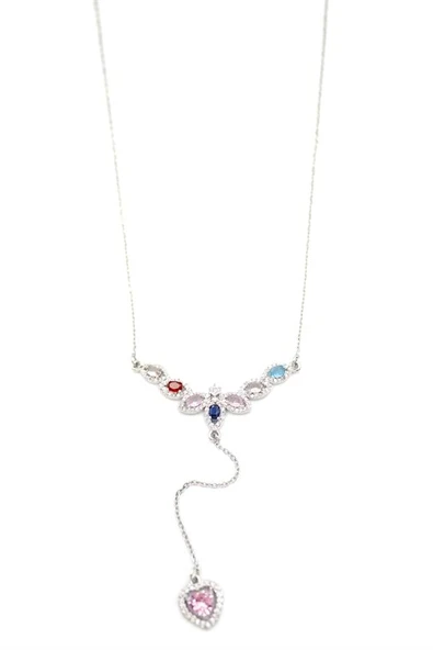 Damla Taşlı Y Kolye - Gümüş - Resim 2