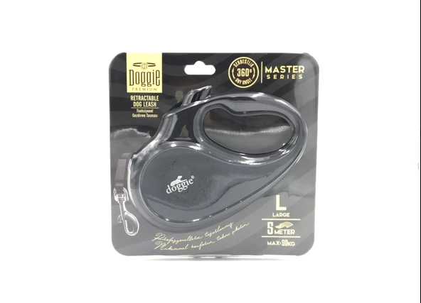 Doggie Master Seri Otomatik Makaralı Köpek Gezdirme 50 kg / 5 M Siyah ürün görseli 1