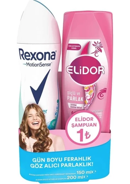 Rexona Shower Fresh Deodorant 150 ml ve Elidor Güçlü ve Parlak Şampuan 200 ml Seti