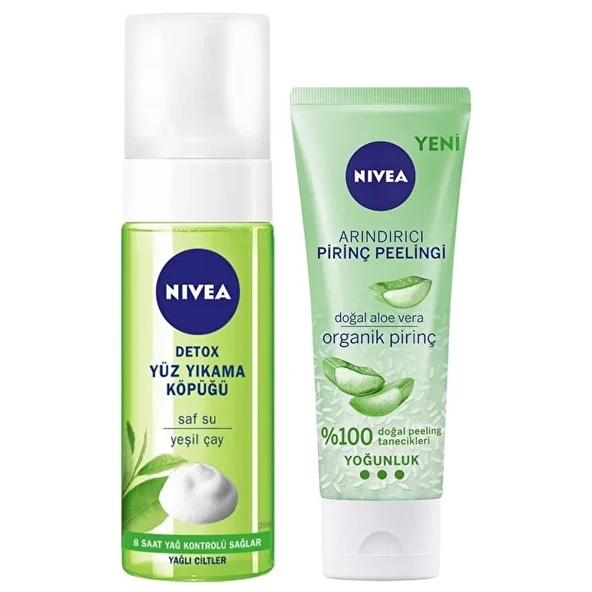NIVEA Detox Yüz Yıkama Köpüğü 150ml + Organiş Pirinç Peeling 75 ml Set