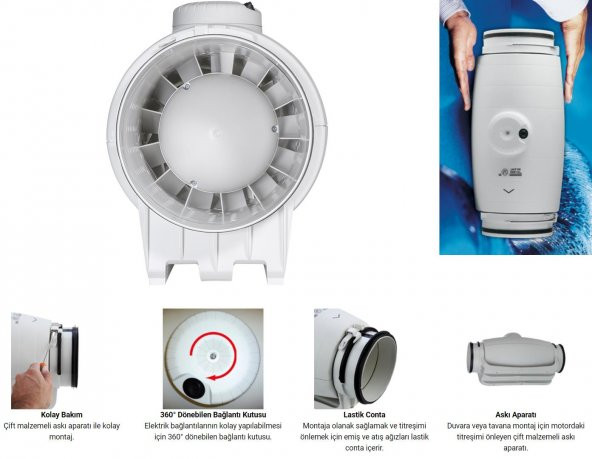Soler & Palau TD 800/200 Susturuculu Ultra Sessiz 900 m³/h Ø 200mm Yuvarlak Kanal Fanı Soler Palau Silent Tasarruflu AGMair Agm Havalandırma - 5