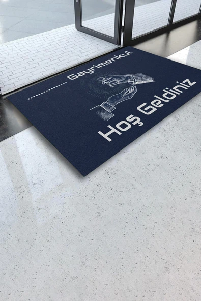 Valerine Life İsme Kişiye Firmaya Özel Emlakçı Gayrimenkul Ofisi Lacivert Hoş Geldiniz Kapı Önü Paspası 45x70cm ürün görseli