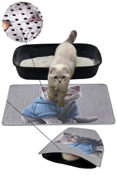 MatGo Pati Kedi Kumu Matı Çift Katlı Sıvı Geçirmez Kaymaz Elekli Yıkanabilir Kedi Tuvaleti Paspası 40x60cm ürün görseli