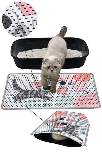 MatGo Pati Kedi Kumu Matı Çift Katlı Sıvı Geçirmez Kaymaz Elekli Yıkanabilir Kedi Tuvaleti Paspası 40x60cm ürün görseli