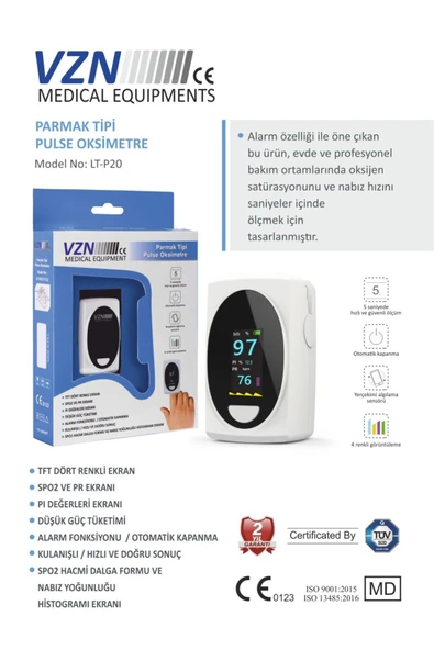 VZN VZN PULSE Parmak Tipi Oksimetre Kan Oksijen Nabız Ölçer, Alarm ve Pi