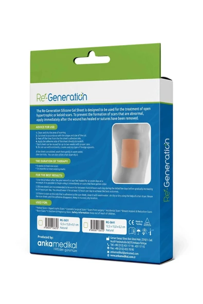 RE-GENERATION Silikon Sheet - Yara Bakımı, Yanık Izi, Ameliyat Izi, Akne Izi Gidermeye Yardımcı - 12.5x15x0,1 Cm - 2