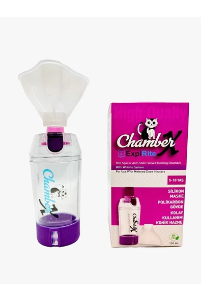 EXPİRİTE EXPİRİTE ChamberX 5-10 Yaş Çocuklar için Maskeli ,Düdük Sistemli Valfli İnhalasyon Chamberı (Mor Renk)