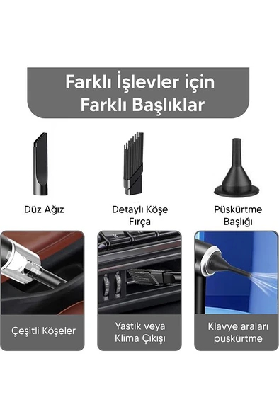Şarjlı Araç İçi Kablosuz Mini El Süpürgesi - 3