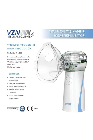 VZN VZN Taşınabilir Yeni Mesh Nebulizatör Şarjlı,kademe Ayarlanabilir 3 Kademeli(LT-N200)