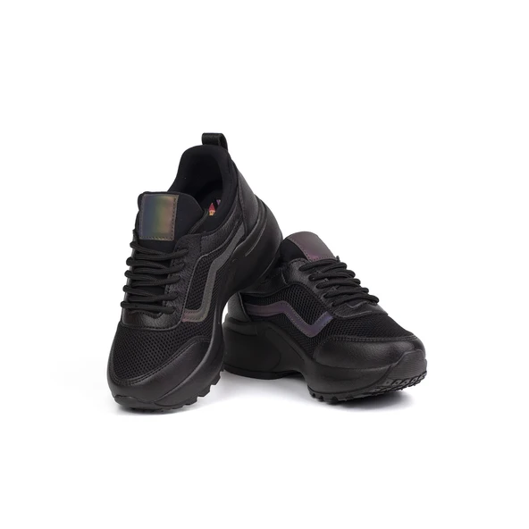 Kız Çocuk Siyah Fileli Rahat Günlük Sneaker Nefes Alan Spor Ayakkabı - Resim 2