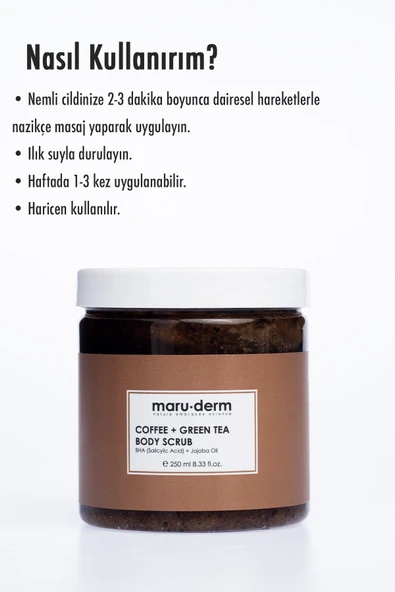 Body Scrub | Kahve + Yeşil Çay Özlü Vücut Peelingi | BHA + Jojoba Yağı 250 ML - 3