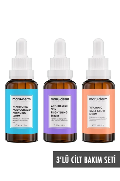 Maruderm 3'lü Fırsat Serum Seti - Leke Serumu, Hyalüronik Asit Serum, C Vitamini Serumu - Resim 2