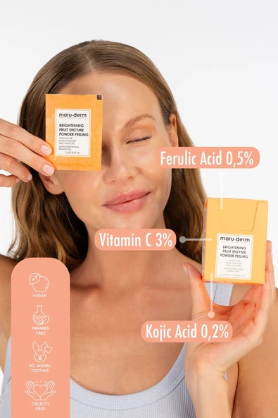 Aydınlatıcı Meyve Enzim Toz Peeling 60 GR (Vitamin C 3% + Ferulic Acid 0,5% + Kojic Acid 0,2%) - 4
