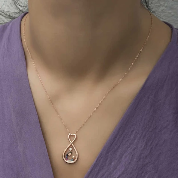 Gümüş Rose Sonsuz Kalpli Anne Çocuk Kolyesi - Resim 5