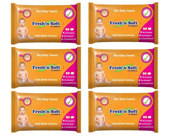 Fresh'n Soft Classic Islak Bebek Havlusu 50 Yaprak 6 Paket