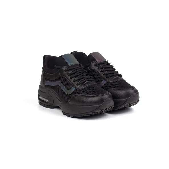 Kız Çocuk Siyah Fileli Rahat Günlük Sneaker Nefes Alan Spor Ayakkabı ürün görseli 1