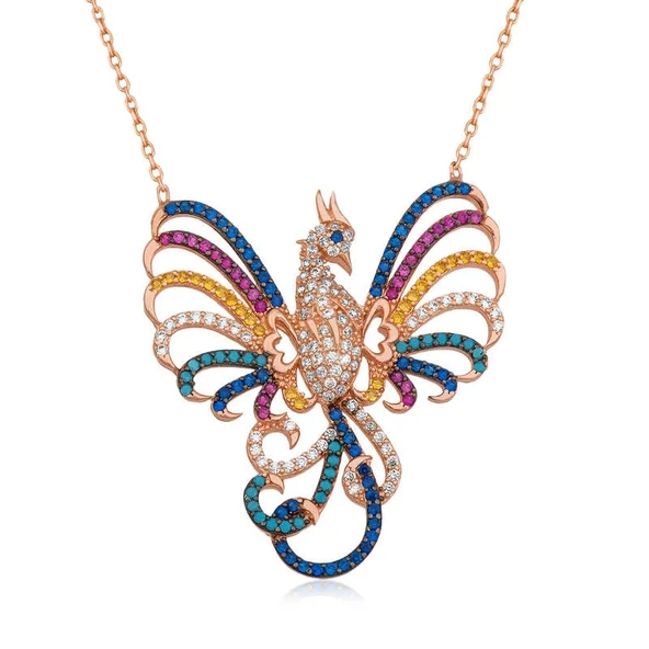 Gümüş Rose Zümrüdü Anka Kuşu Bayan Kolye ürün görseli