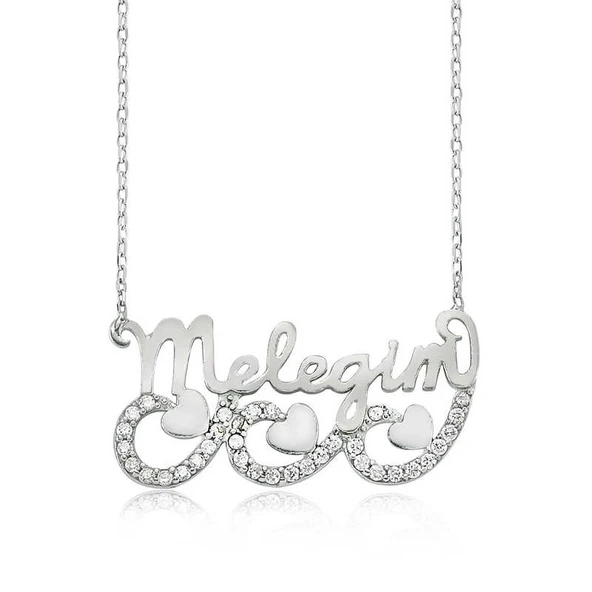 Gümüş Meleğim Yazılı Kalpli Bayan Kolye ürün görseli 1