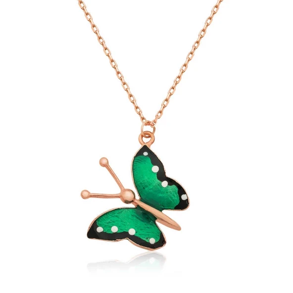 Gümüş Yeşil Kelebek Bayan Kolye ürün görseli