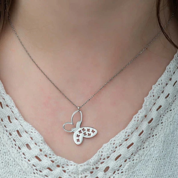 Gümüş Kelebek Bayan Kolye - Resim 3