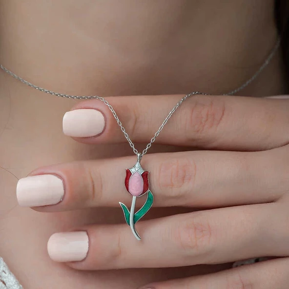 Gümüş Lale Bayan Kolye - Resim 3