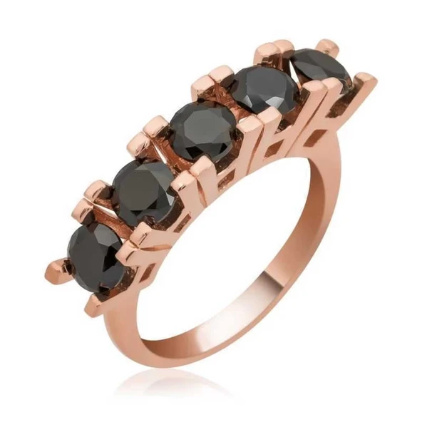 Gümüş Rose Siyah 5 Taş Bayan Yüzük ürün görseli 1