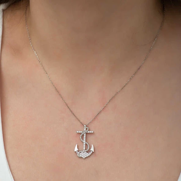 Gümüş Deniz Çapası Bayan Kolye - Resim 2