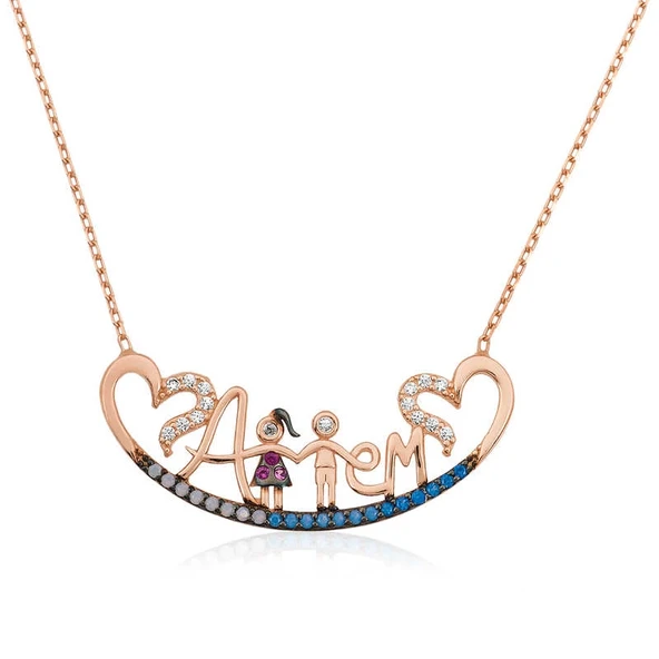 Gümüş Rose Annem Yazılı Bayan Kolye ürün görseli