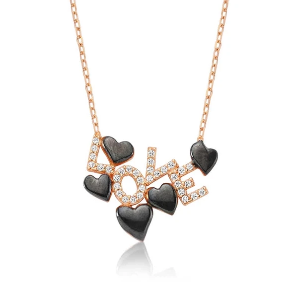 Gümüş Love Yazılı Kalpli Bayan Kolye ürün görseli