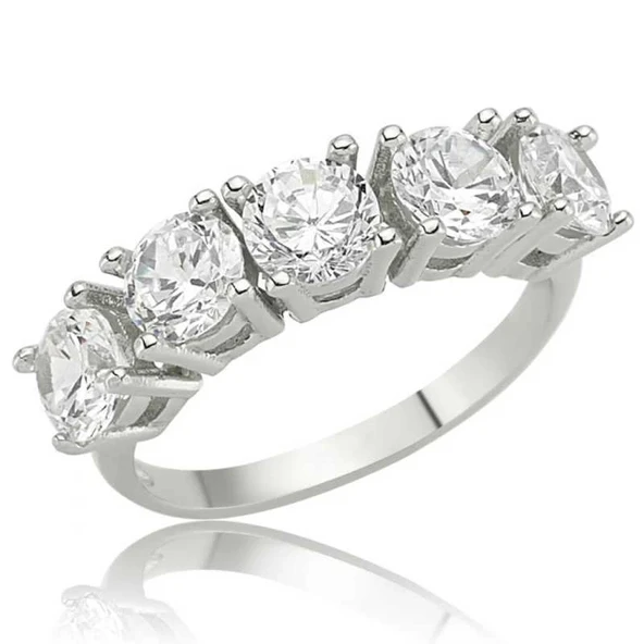 Gümüş 5 Taş Bayan Yüzük ürün görseli