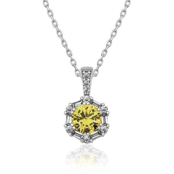 ​Gümüş Buğday Sarısı Baget Taşlı Bayan Kolye ürün görseli 1