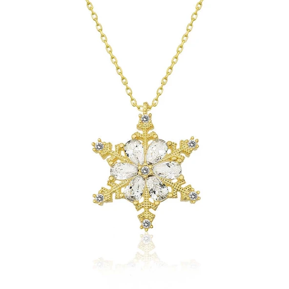 Gümüş Gold Kar Çiçeği Bayan Kolye ürün görseli