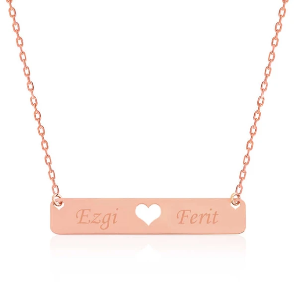 Gümüş Rose Kişiye Özel İsimli Çubuk Kalp Kolye ürün görseli 1
