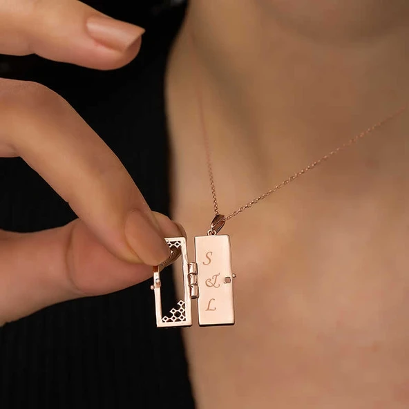 ​Gümüş Rose Kapaklı Kişiye Özel Kolye - Resim 2