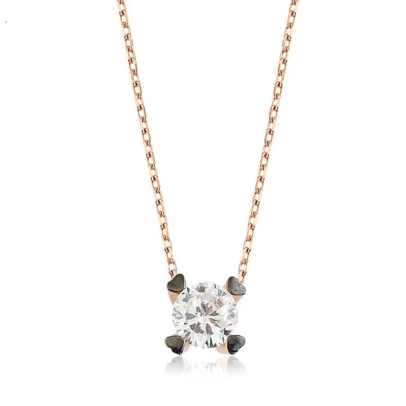 Gümüş Kalpli Tek Taş Bayan Kolye ürün görseli