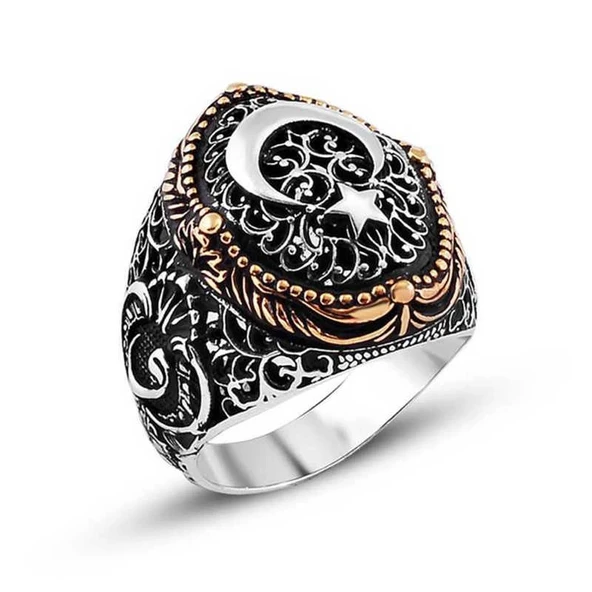 Gümüş Ay Yıldız Erkek Yüzük ürün görseli