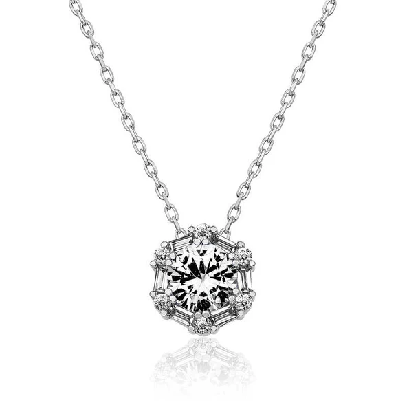 Gümüş Buz Beyazı Baget Taşlı Bayan Kolye ürün görseli