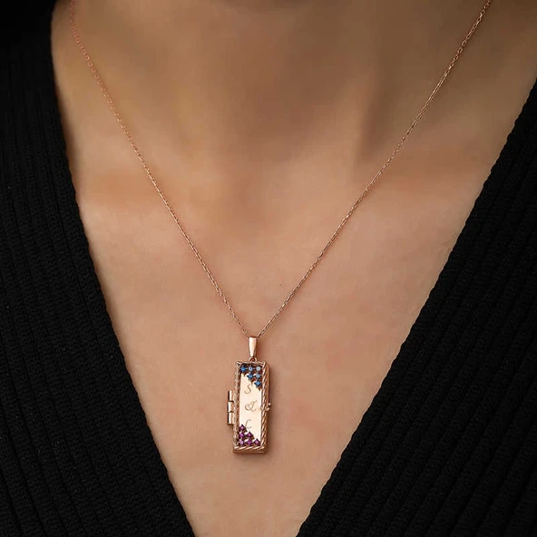 ​Gümüş Rose Kapaklı Kişiye Özel Kolye - Resim 3